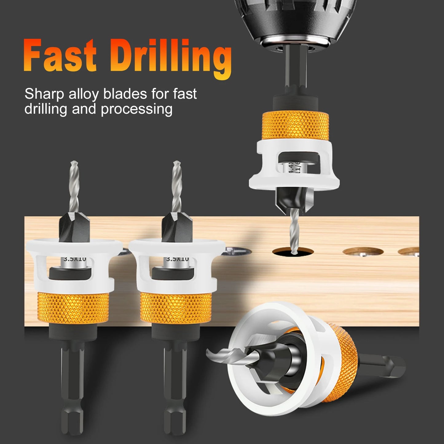 Countersink Drill Bit Depth Stop Hex Shank Adapter Wood Screws