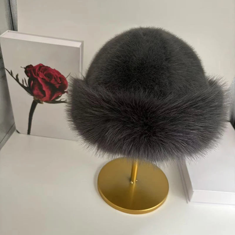 Women's Faux Fox Fur Winter Hat | Warm Windproof Russian Cap