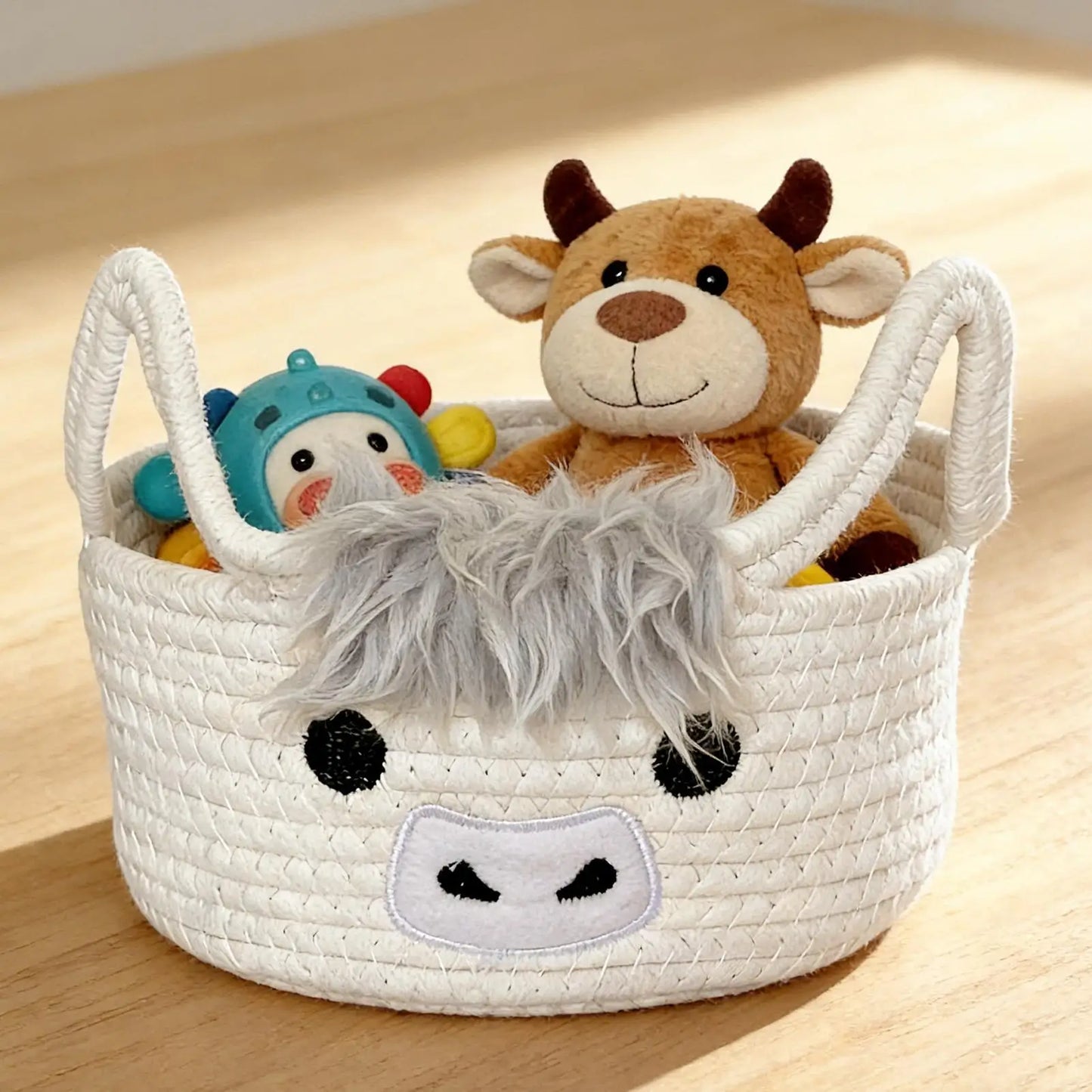 Woven Storage Basket Animal Space Saving With Ear Handles Basket Decorative Storage Organizer For Home Living Room Bathroom Peaceful Pleasures Health and Wellness