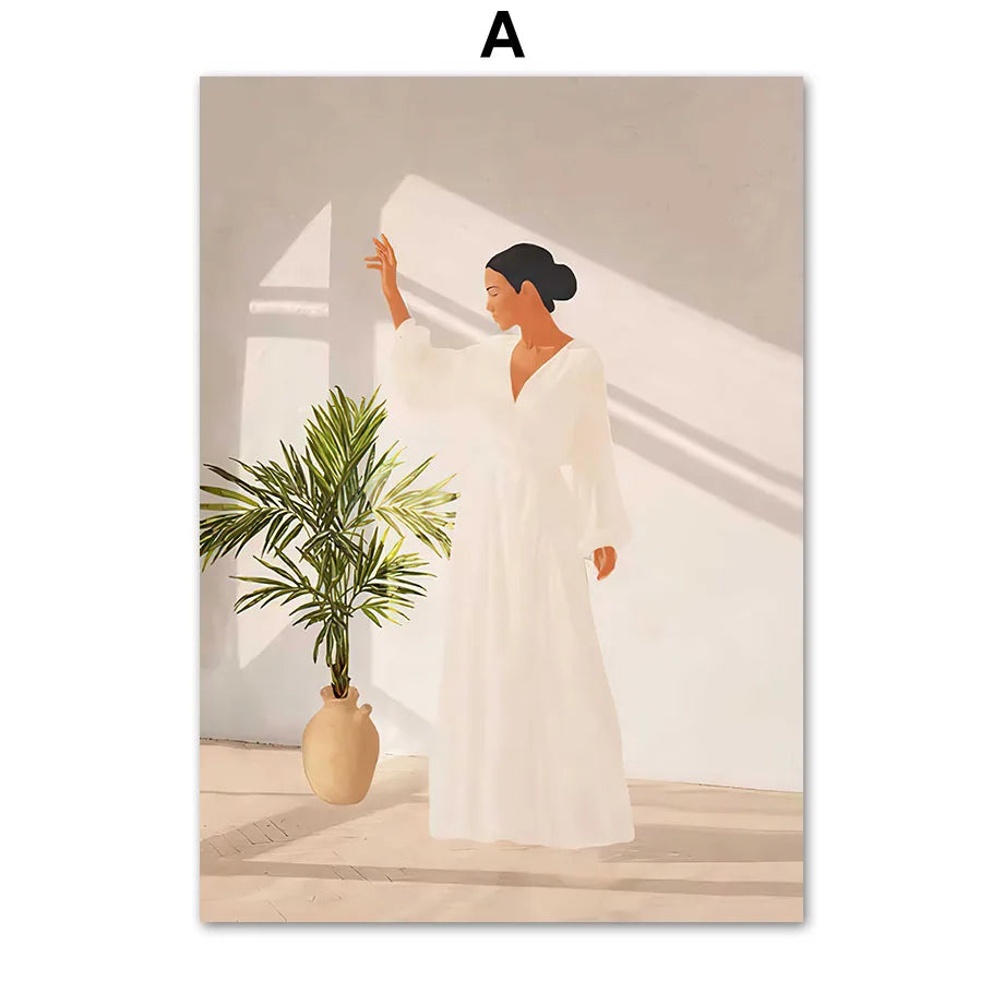 Boho Abstract Woman Canvas Wall Art | Minimalist Tropical Print