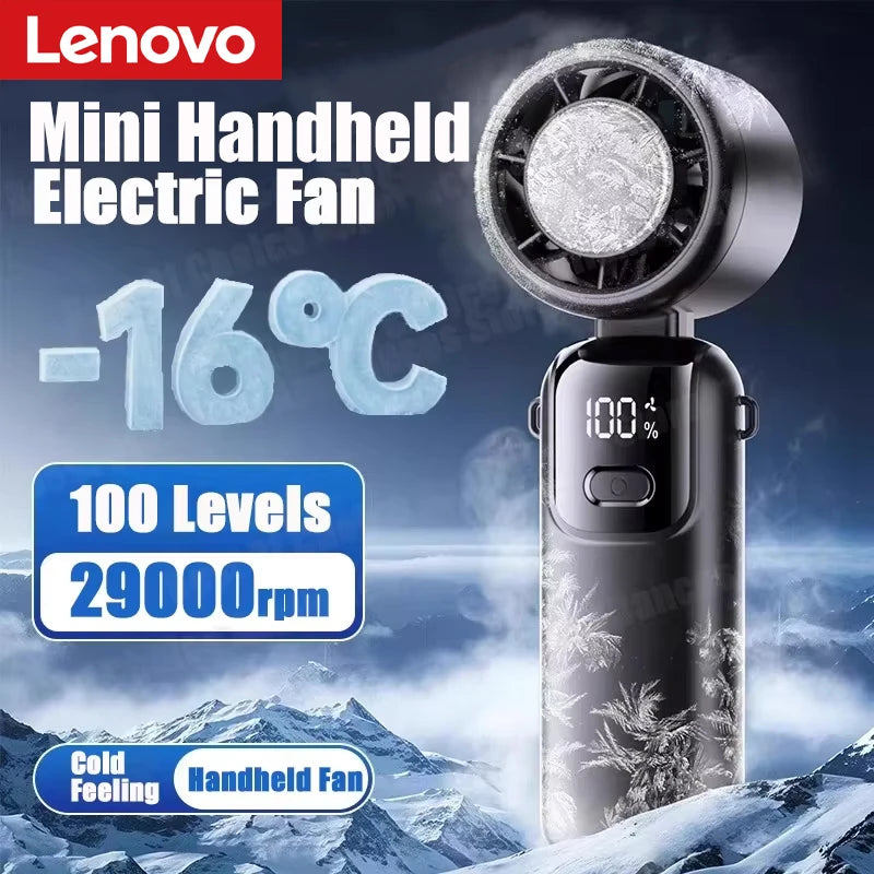 Lenovo Refrigeration Handheld Electric Fan High-speed Violent Turbo Fan Folding Neck Hanging Ice Pack Small Fan Office Outdoor Peaceful Pleasures Health and Wellness