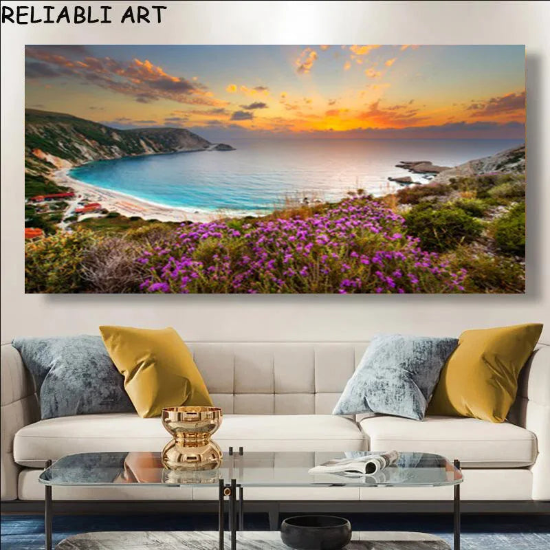 Sunset Beach Large Canvas Wall Art | Landscape Poster No Frame