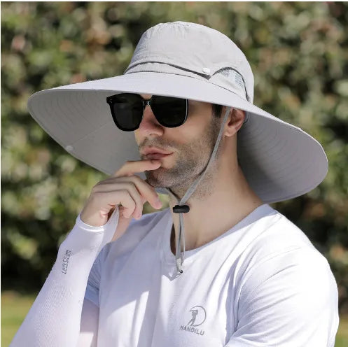 1pc Foldable outdoor large brim UV resistant hat for men, summer sun protection hat, versatile fisherman hat for men Peaceful Pleasures Health and Wellness light gray