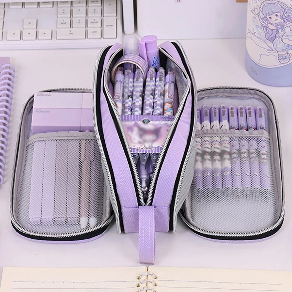 Large Capacity Pencil Case Three-layer Zipper Student Stationery Bag