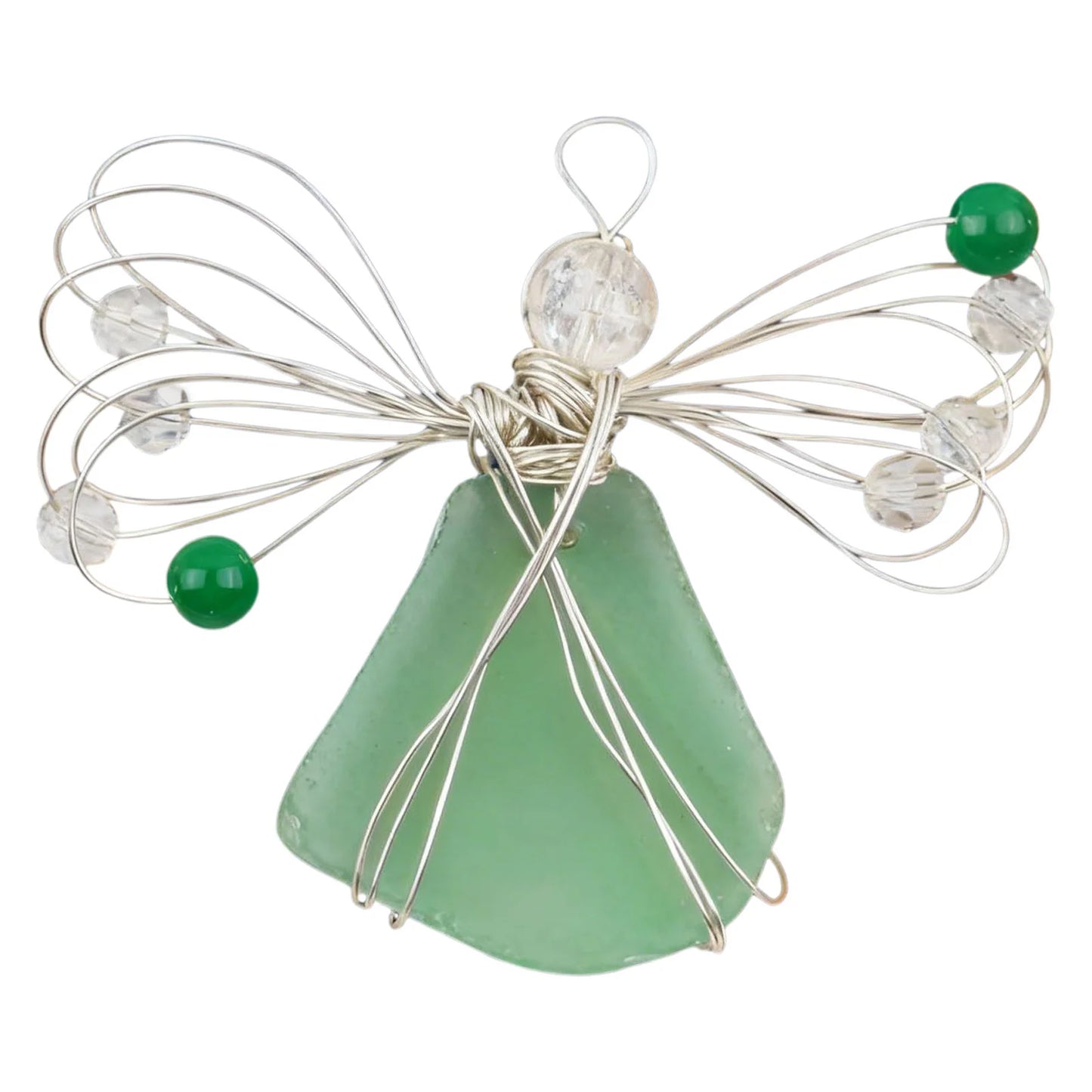 Angel Home Pendant Handmade Coastal Beach Christmas Decor Sea Glass Angel Xmas Tree Ornament for Xmas Holiday Home Decor Gift Peaceful Pleasures Health and Wellness Green