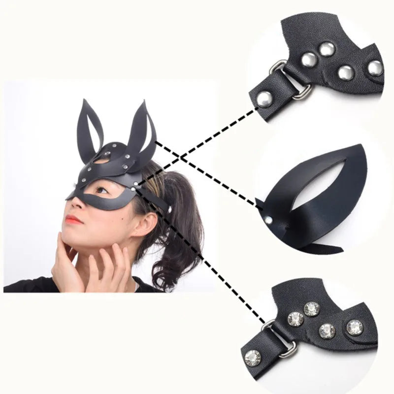 PU Leather Half Face Cat Fox Mask | Halloween Cosplay Party