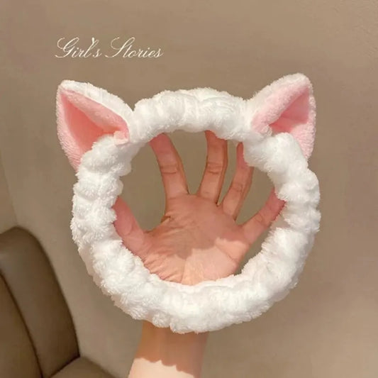 Cat Ear Coral Plush Headband – Soft Bow Makeup Hair Band Hair Headband Peaceful Pleasures Health and Wellness