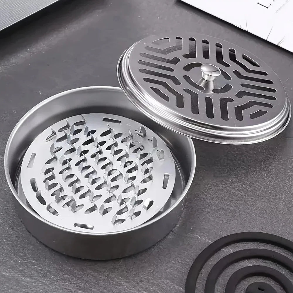 Stainless Steel Mosquito Coil Holder with Cover – Incense & Ash Tray