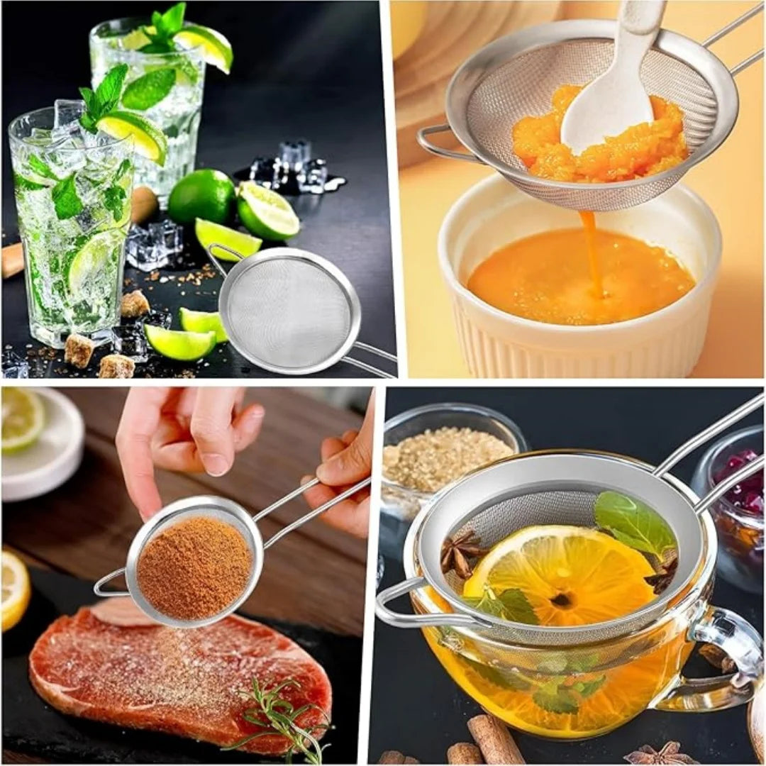 3-Piece Stainless Steel Fine Mesh Strainer Set with Handle Mesh Strainer Set Peaceful Pleasures Health and Wellness