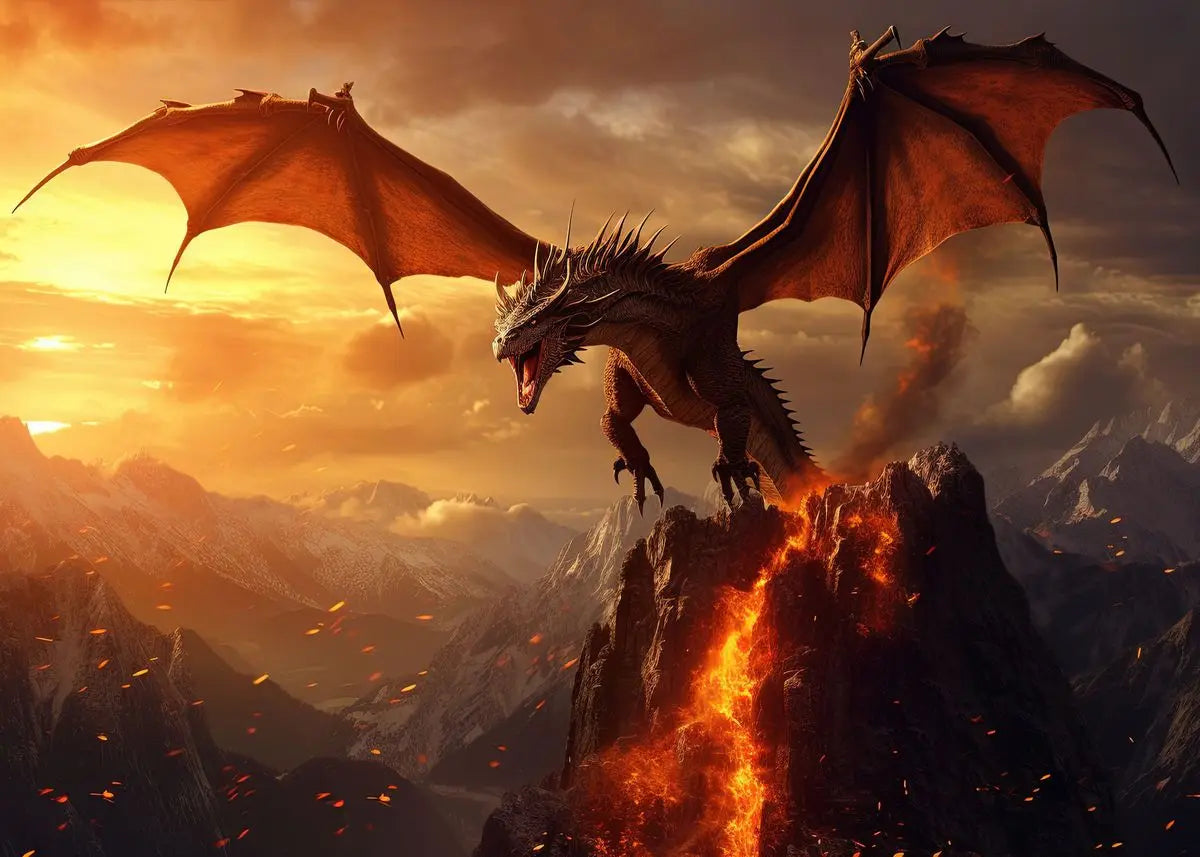 Black Dragon Canvas Wall Art | Oriental Fantasy Dragon Poster