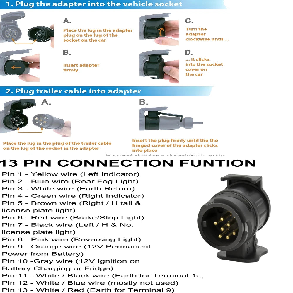 7to13/13to7 Pin Trailer Caravan Towbar Towing Electric Socket Adapter Plug Converter 12V Electrical Connector Adapter Car Truck Peaceful Pleasures Health and Wellness