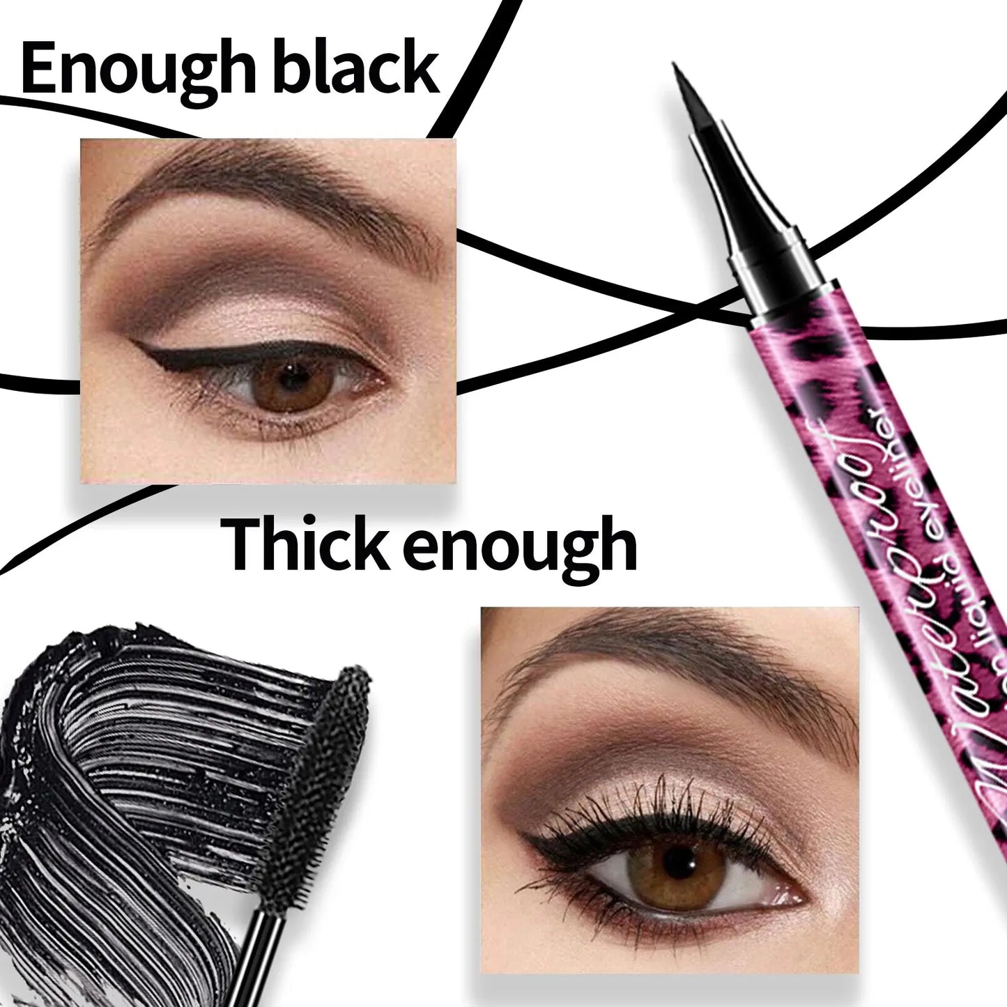 YANQINA 4D Waterproof Eyeliner, Mascara & Eyebrow Set