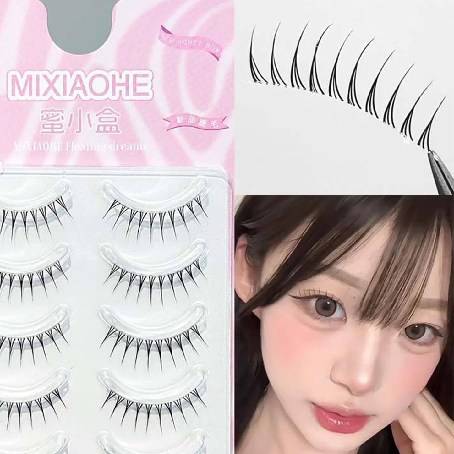 Korean Natural False Eyelashes 8-11mm K-Pop Strip Lashes 5 Pairs