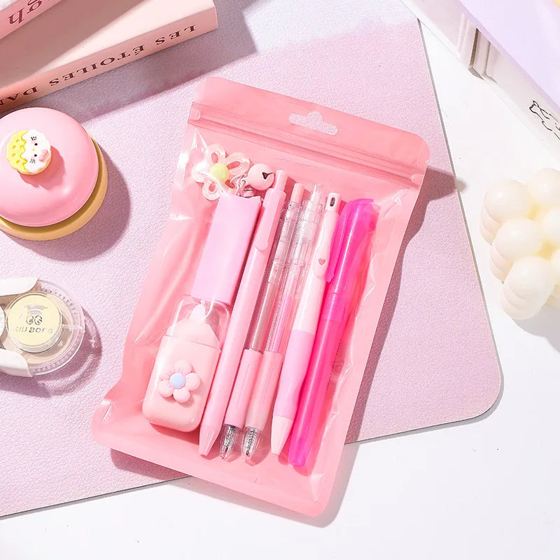 Macaron Color Stationery High Aesthetic Student School Opening Prize 8 in 1 Study Stationery Gift Set Cute Gift Boxes Stationery Peaceful Pleasures Health and Wellness pink
