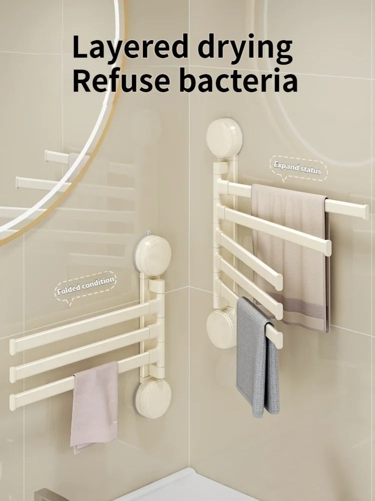 Drill-Free Suction Cup Rotating Double Towel Bar Rack