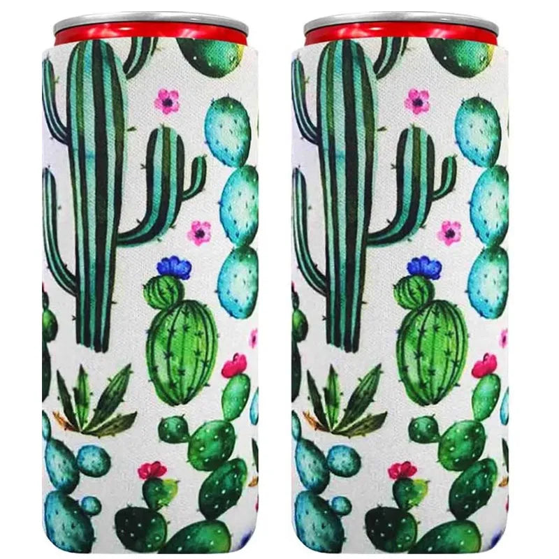 2PC Neoprene Slim Beer Can Cooler Tall Stubby Holder Foldable Stubby Holders Beer Cooler Bags Fits 12oz Slim Energy Drink & Beer Peaceful Pleasures Health and Wellness Sand Plant