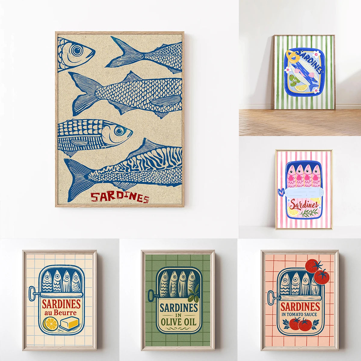 Pink Canned Sardines Canvas Print Sardine Fisherman Aesthetic Wall Art Poster for Modern Living Room Kitchen Home Decor Gifts Peaceful Pleasures Health and Wellness