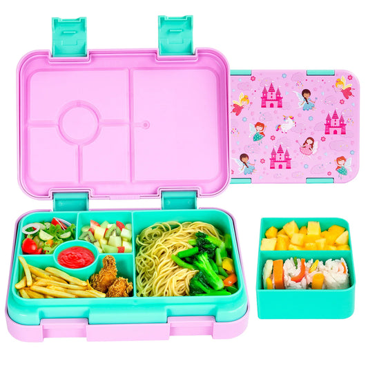 Food Grade Portable Lunch Box Lunchbox School Microwave heating Children Cartoon Bento High-capacity Kid Double Buckle Lunch Box Peaceful Pleasures Health and Wellness Pink Castle