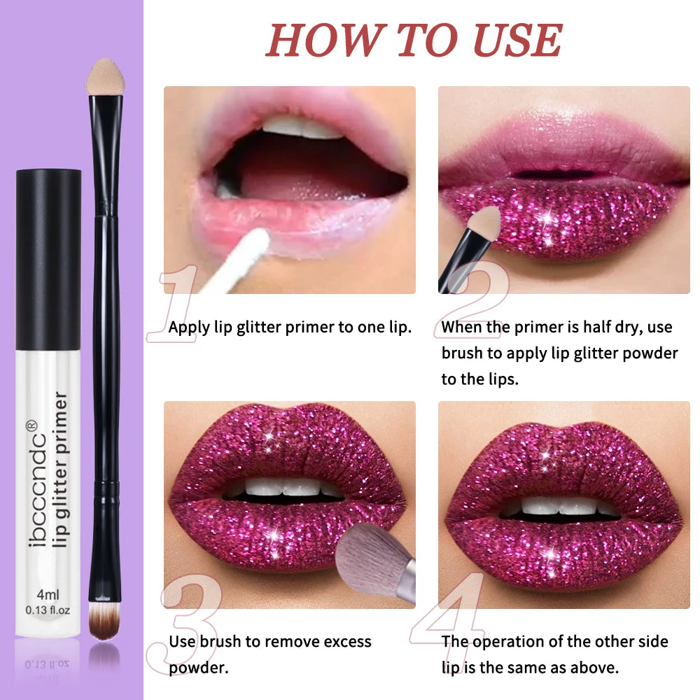 4Color Glitter Lip Gloss Set, Diamond Metallic High Pigment Powder for Lip Makeup, Glitter Lip Makeup, with Lip Primer and Brush Peaceful Pleasures Health and Wellness