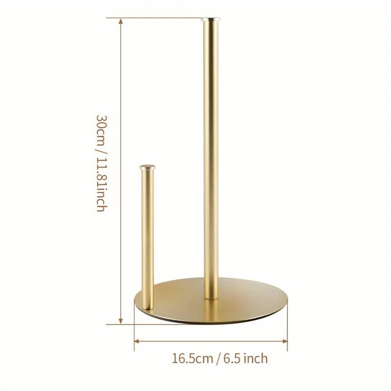 Golden Double Pole Kitchen Tissue Holder Desktop Cling Film Storage Rack Non Perforated Metal Hand Towel Roll Paper Holder New Peaceful Pleasures Health and Wellness Gold 1