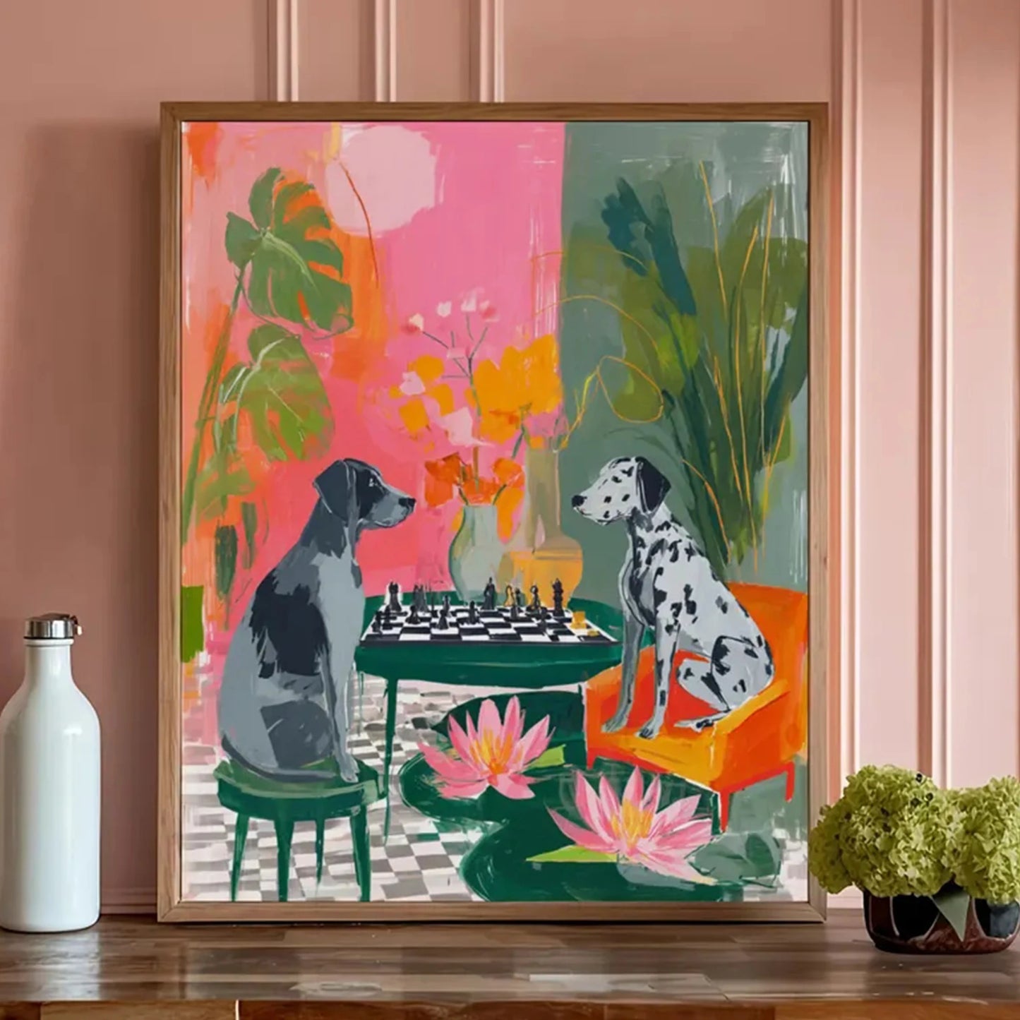 Colorful Dogs Chess Canvas Wall Art Print | Home Decor
