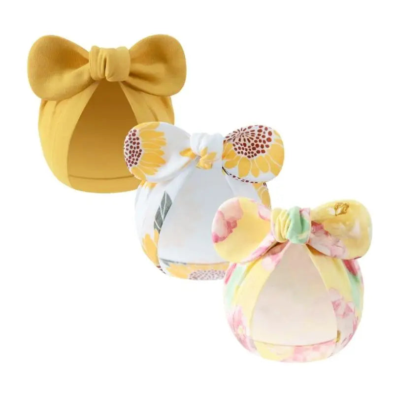 3-Pack Newborn Baby Bowknot Hats – Soft Cotton Infant Caps