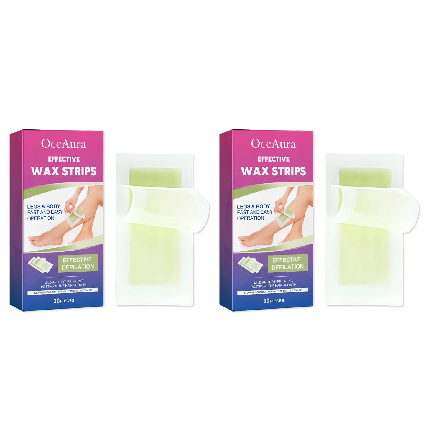 OceAura Painless Wax Strips – Face & Body Hair Removal 30pc