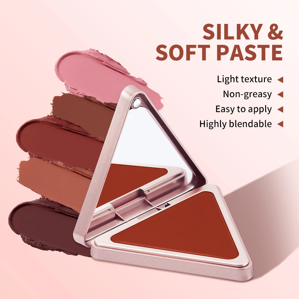 Lakerain Matte Cream Blusher Long-lasting Natural Makeup Triangle Box Design Oil-Resistant High Pigment Cream Blush Plate Peaceful Pleasures Health and Wellness