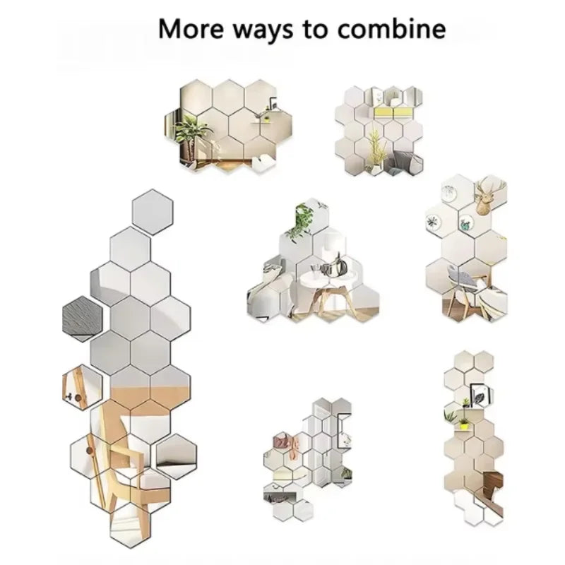 45pcs Mirror Wall Sticker, Hexagon Wall Art Sticker, DIY Household Decorative Tiles Sticker Peaceful Pleasures Health and Wellness