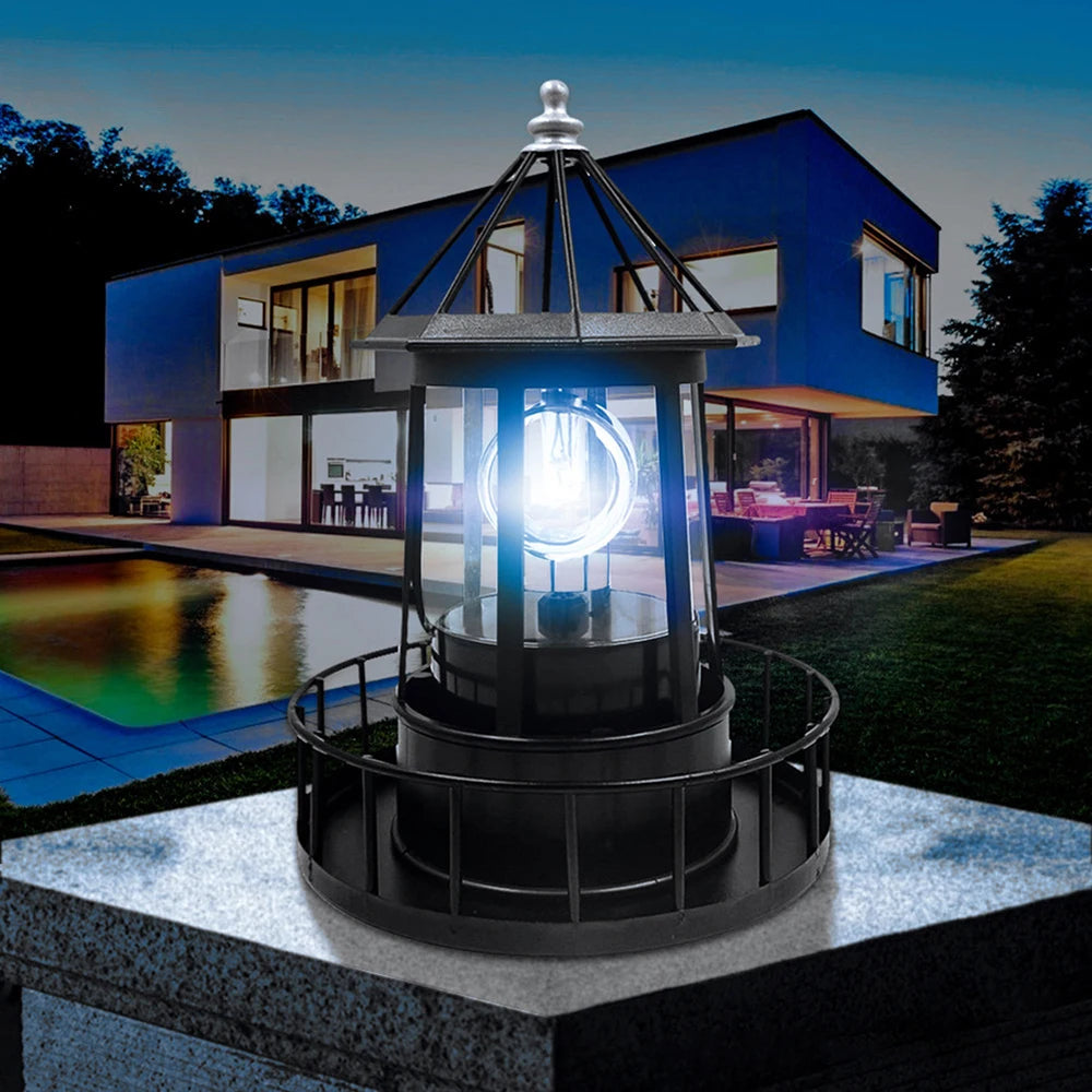 LED Solar Rotating Lighthouse Hardware Iron Electronic Accessories Outdoor Landscape Lights Garden Decoration Peaceful Pleasures Health and Wellness black