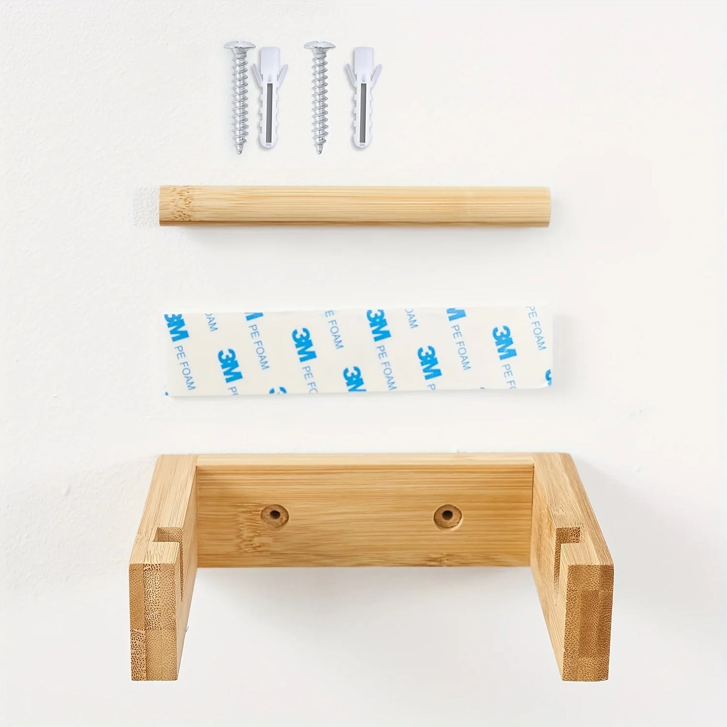 Bamboo Wall Mounted Toilet Paper Holder – Adhesive Wooden Tissue Roll Holder, Japanese Style