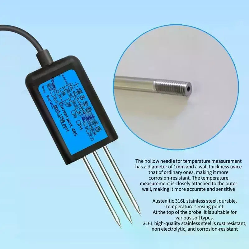 7-in-1 Soil Sensor | Moisture, pH, NPK, EC, RS485 Modbus