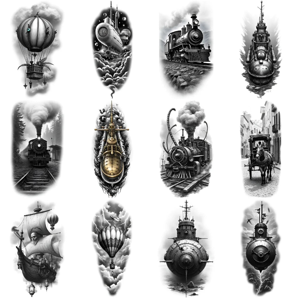 12pcs Waterproof Temporary Tattoo Stickers – Sailboat & Cityscape