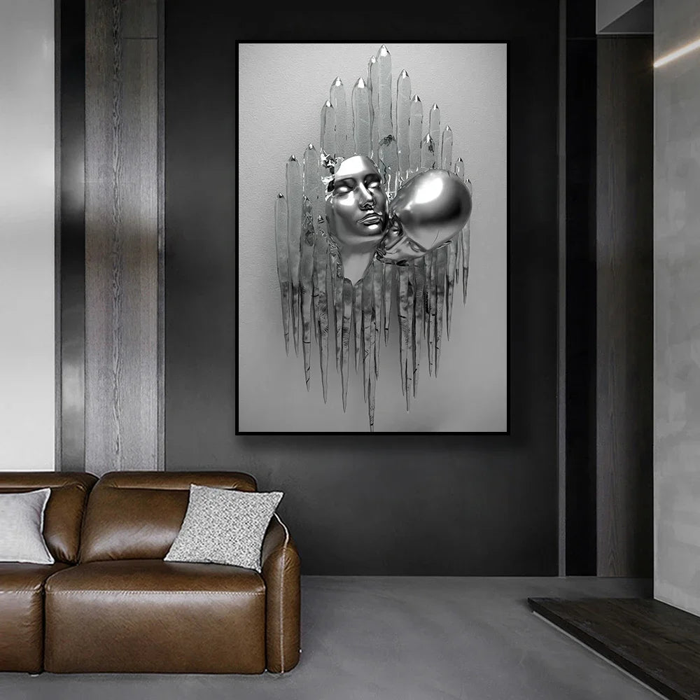 Abstract Couple Portrait Canvas Wall Art | Nordic Pop Print