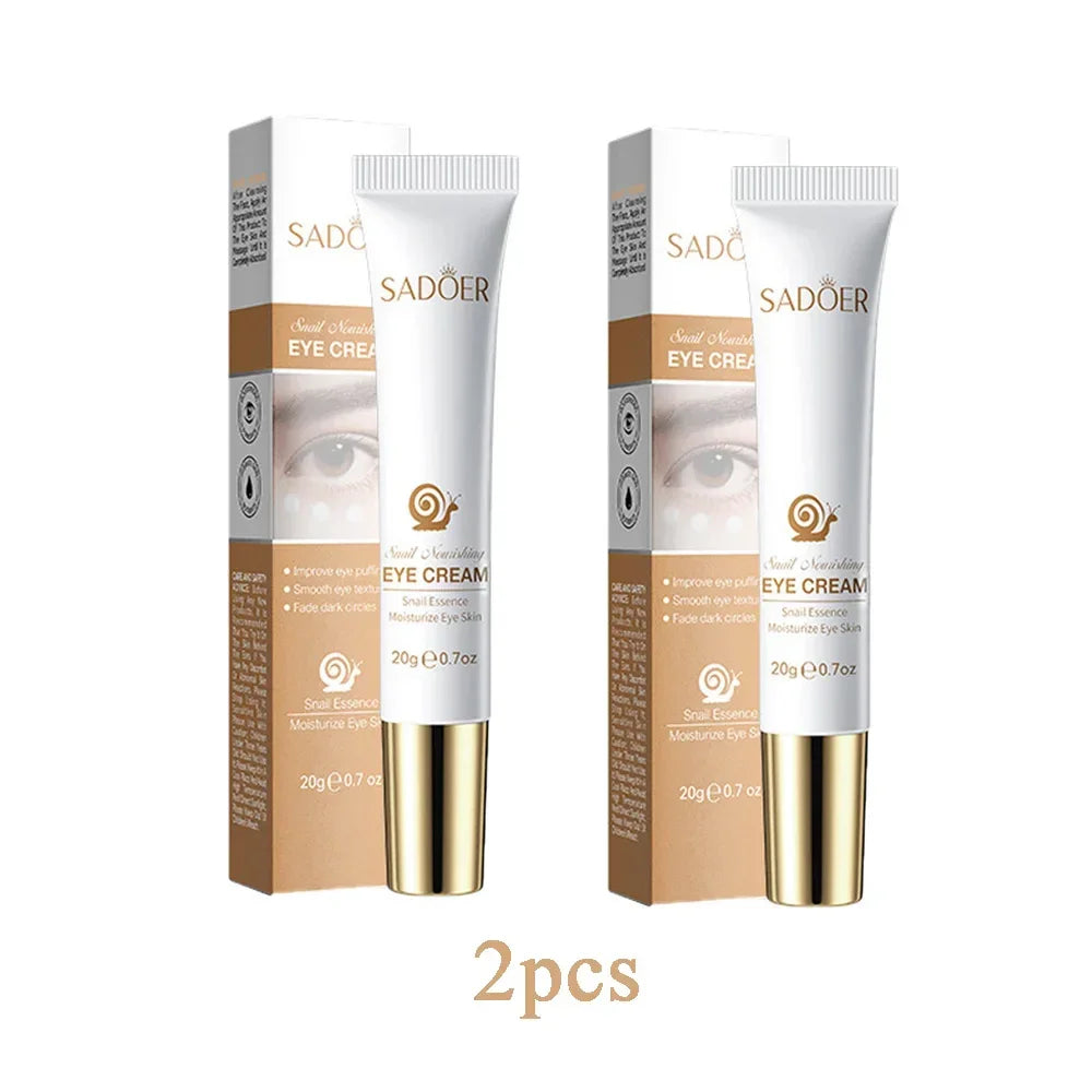 SADOER Snail Eye Cream Anti Wrinkle Dark Circles Under The Eyes Remove Eye Bags Moisturizing Anti-Aging Eyes Skin Care Products Peaceful Pleasures Health and Wellness 2pcs