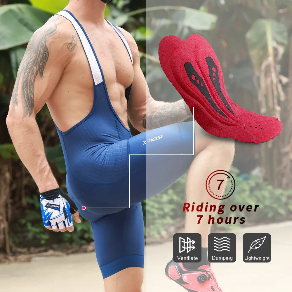 X-TIGER Men's Pro Cycling Bib Shorts | Padded Long Distance