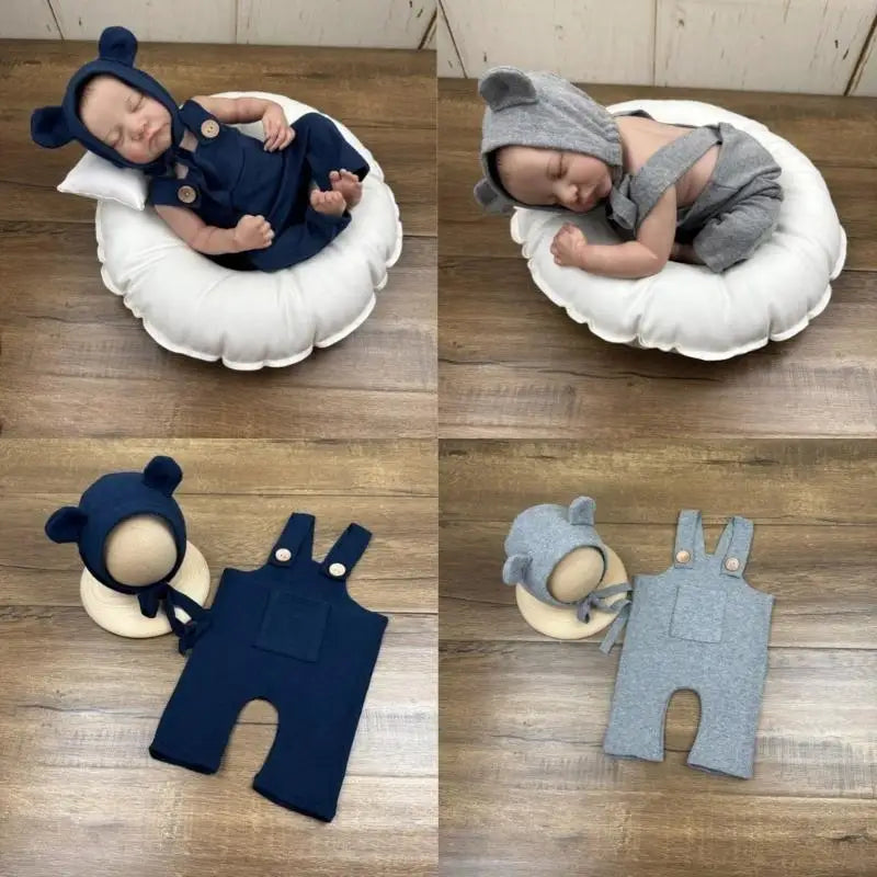Newborn Baby Photography Costume – Bear Hat & Overalls 0-1M