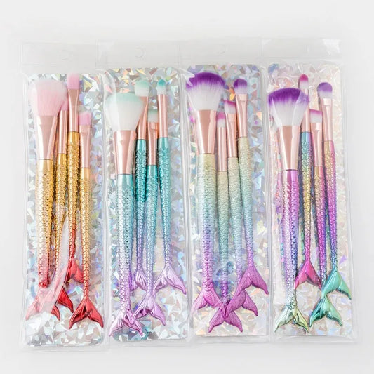 4-Piece Mermaid Makeup Brush Set – Soft Fiber Beauty Kit Makeup Brush Set Peaceful Pleasures Health and Wellness