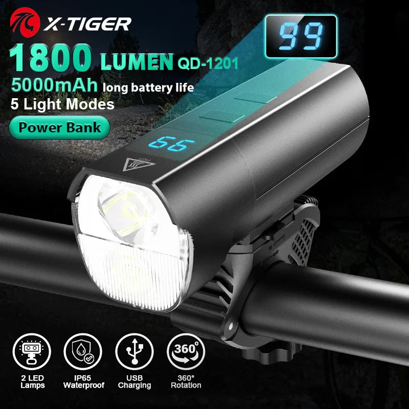 X-TIGER USB Rechargeable Bike Light – 1600 Lm, IPX6 Waterproof