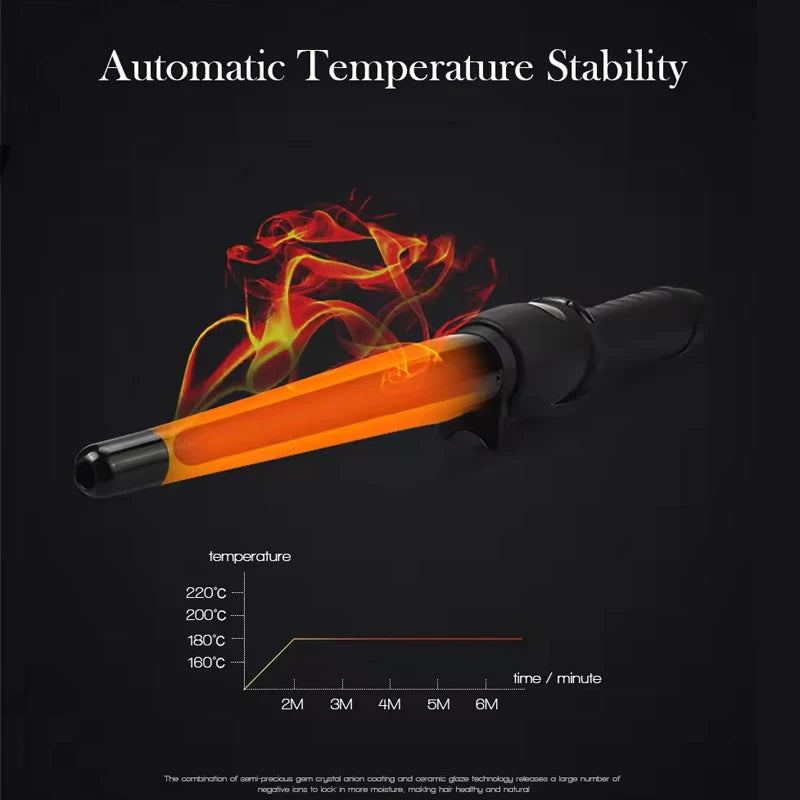 High Quality LCD Hair Waver Curler Conical Curling Iron Single Tube Ceramic Glaze Pear Flower Cone Electric Hair Curly Hair Peaceful Pleasures Health and Wellness