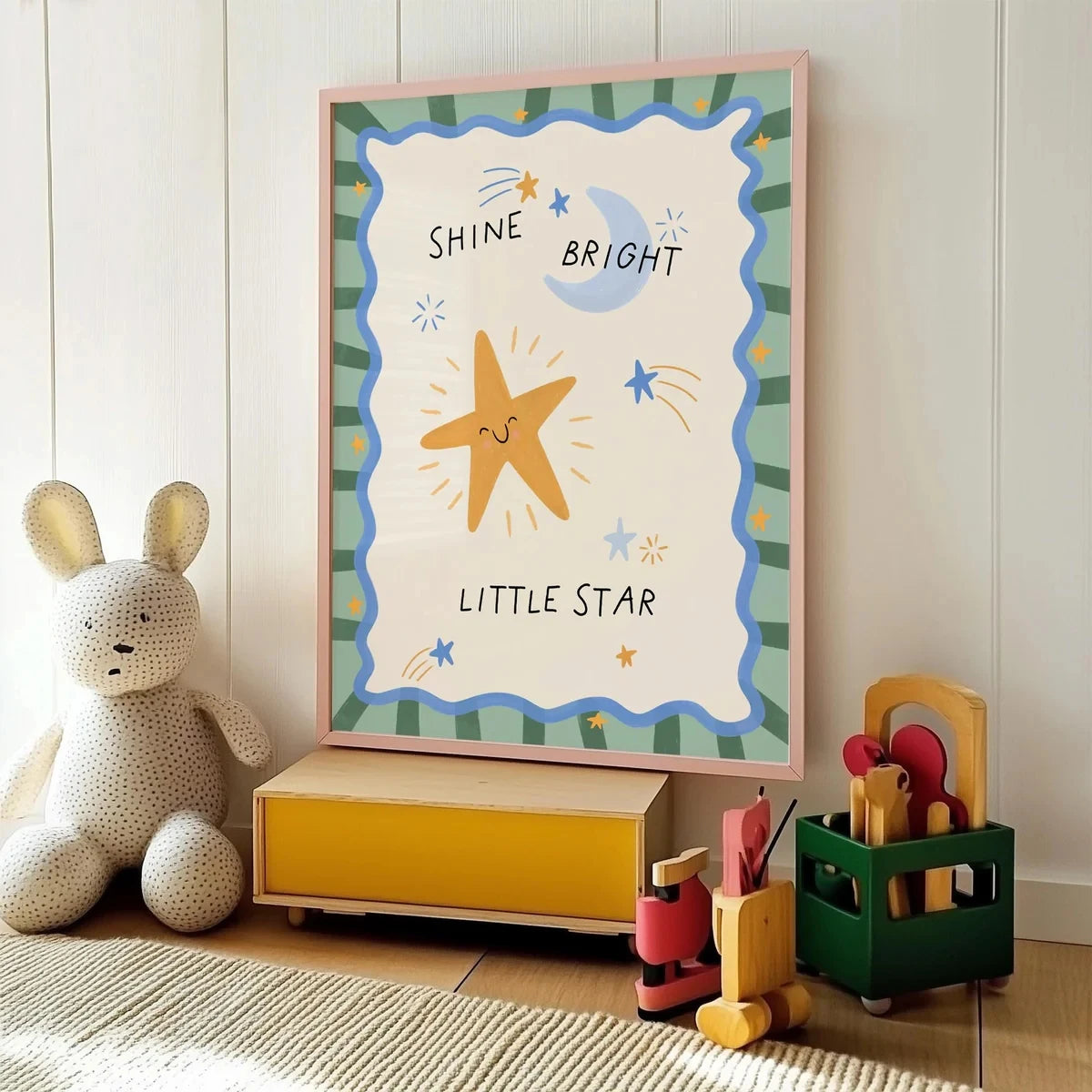 Shine Bright Little Star Kids Canvas Wall Art Print Poster