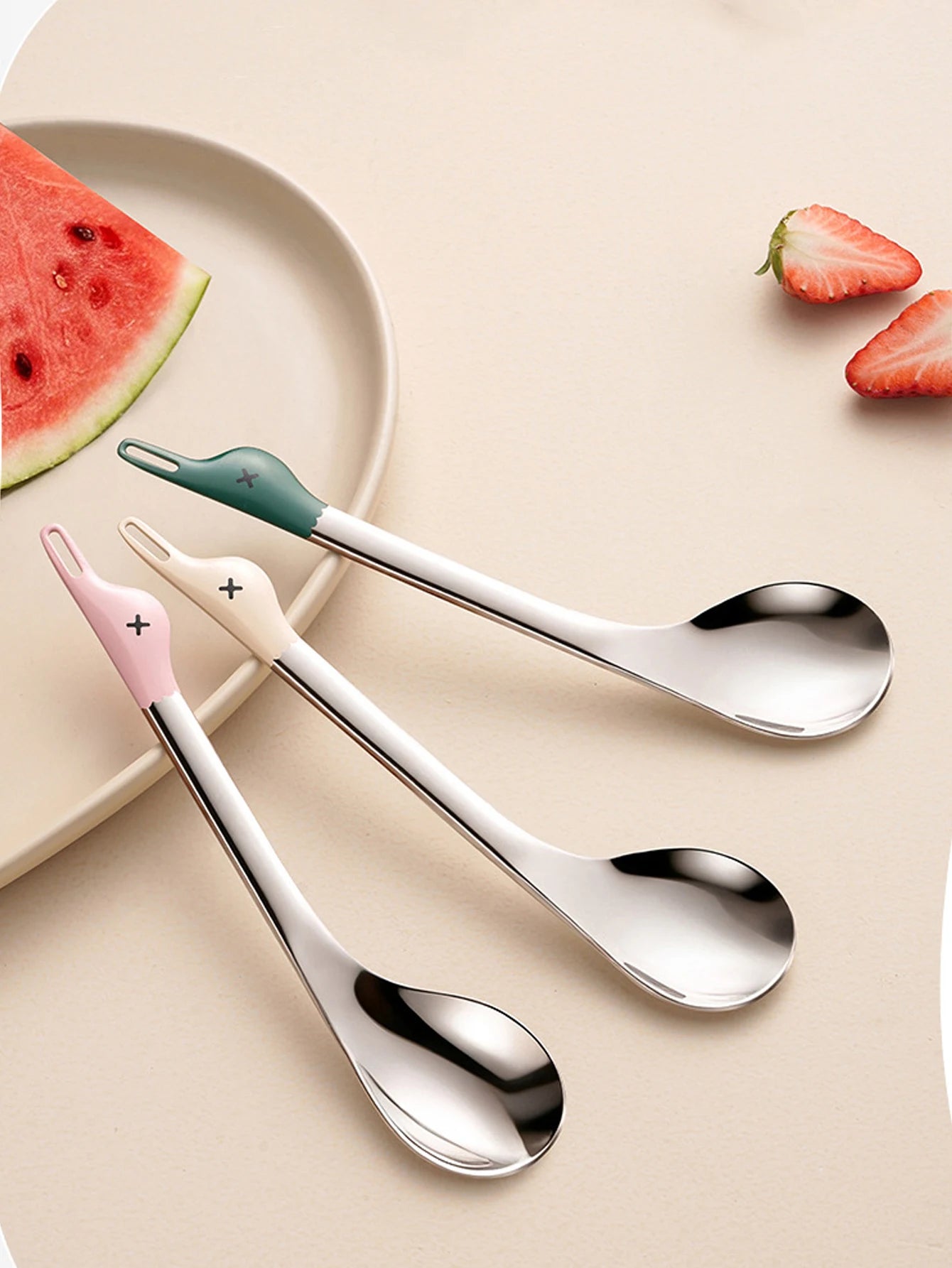 1Pcs Cartoon Stainless Steel Dual-purpose Watermelon Spoon Duck Shape Seed Remover Dessert Spoon Grip Grade Coffee Spoon Peaceful Pleasures Health and Wellness