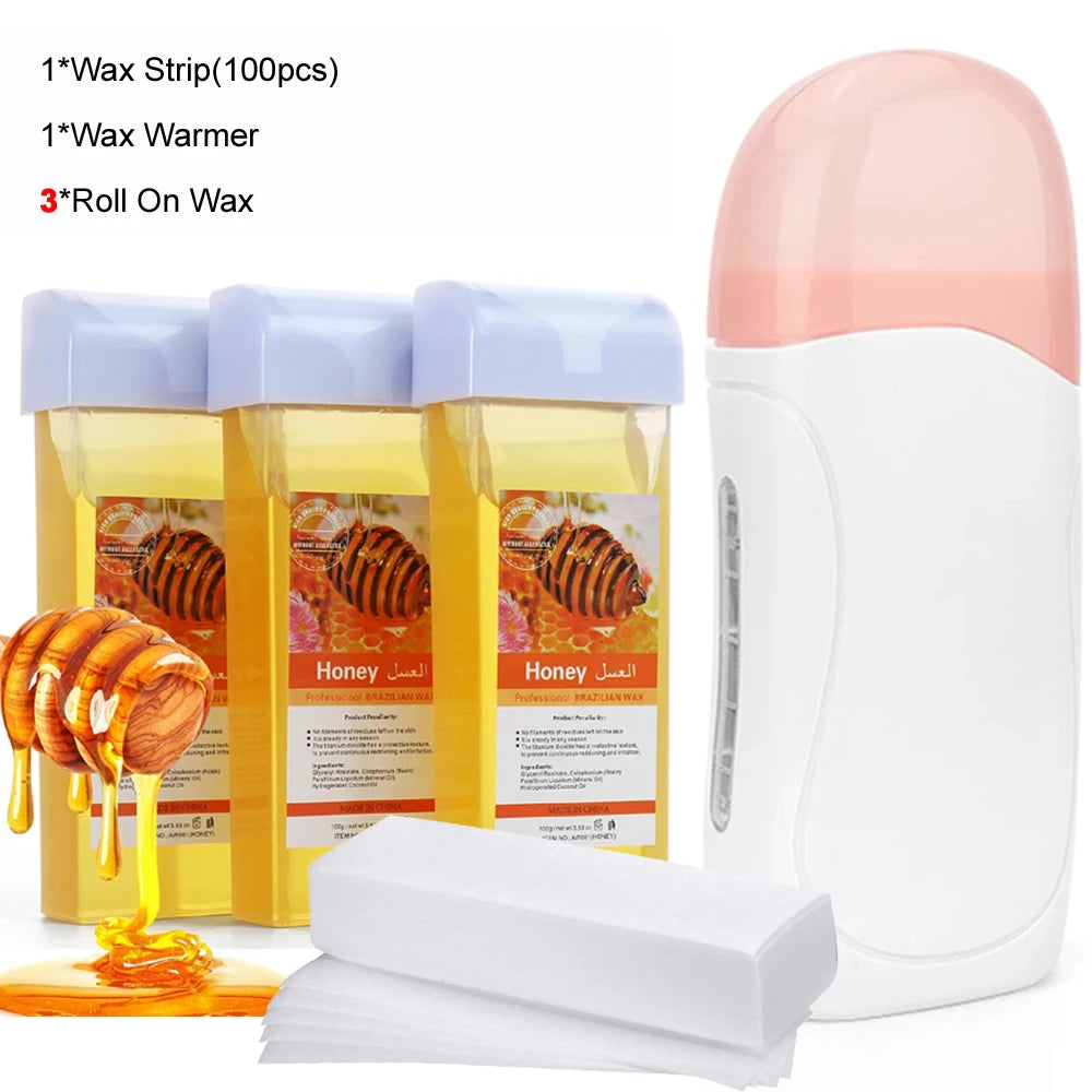 BXA 3-in-1 Roll-On Waxing Kit | Wax Heater, Cartridge & Strips