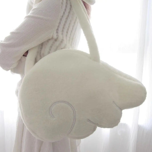 Original New Snow Melting Angel Plush Wing Bag Hand Held One Shoulder Design Cute Bag Student Travel Bag Fashionable Versatile Peaceful Pleasures Health and Wellness
