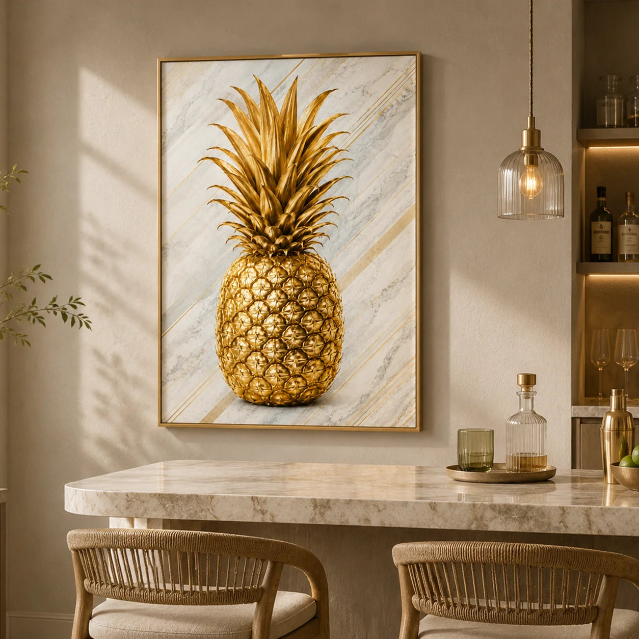 Nordic Luxury Marble Wall Art Gold Pineapple Canvas Painting Poster Print Bedroom Living Room Decor Peaceful Pleasures Health and Wellness