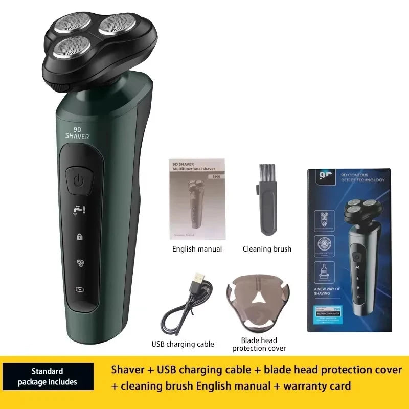 Electric Shaver Waterproof Electric Trimmer Razor Wet And Dry Use Rechargeable Battery Rotary Shavers Machine Shaving For Men Peaceful Pleasures Health and Wellness Green Standard