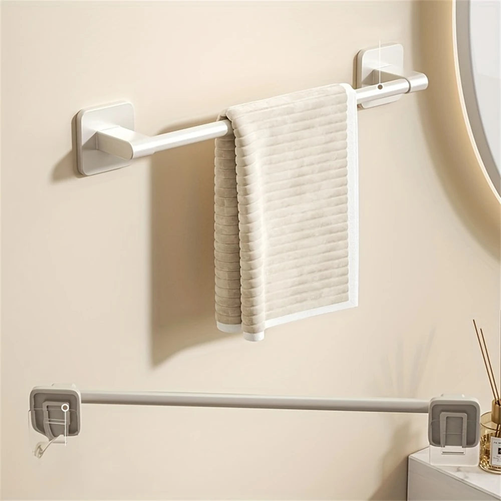 White No-Drill Wall-Mounted Towel Bar – Aluminum Rack 40–60cm