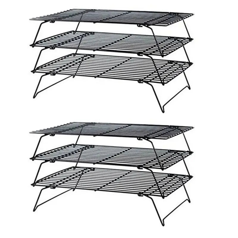 A36T-2X 3 Layers Stackable Cooling Rack Metal Cake Cookie Biscuits Bread Cooling Rack Net Mat Holder Dry Cooler For Cooking Peaceful Pleasures Health and Wellness black
