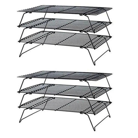 A36T-2X 3 Layers Stackable Cooling Rack Metal Cake Cookie Biscuits Bread Cooling Rack Net Mat Holder Dry Cooler For Cooking Peaceful Pleasures Health and Wellness black
