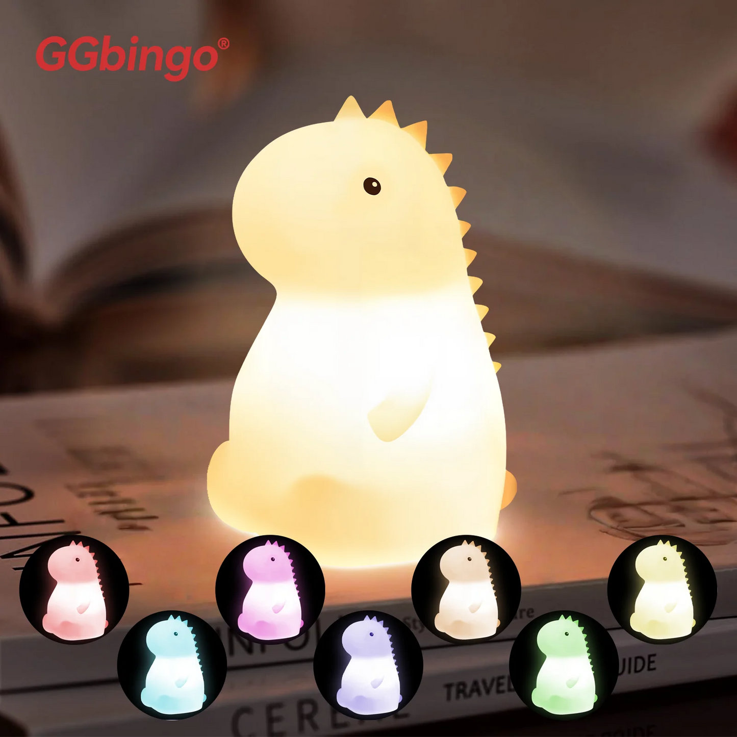 Cute Pear Night Light 7-Color Dimmable Touch-Controlled Night Light Silicone Stress Reducing Pat Duck Lamp USB Rechargeable Peaceful Pleasures Health and Wellness Dinosaur